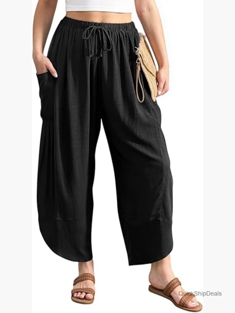 Linen Harem Pants With Drawstring Waist And Pockets